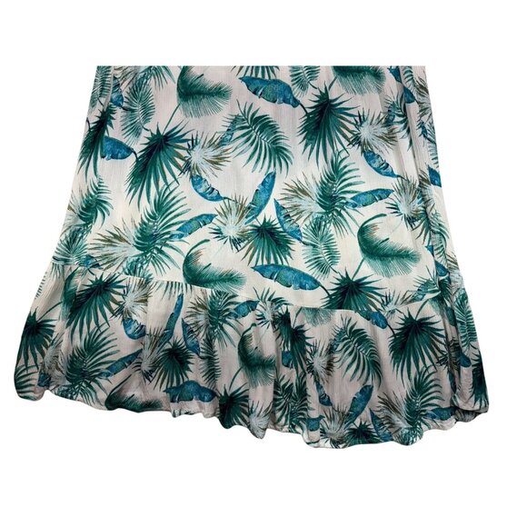 Knox Rose Womens Palm Print Midi Dress L White Green Strappy Smocked Bodice - Picture 12 of 14